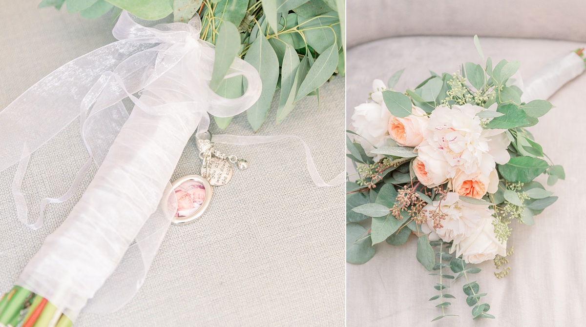 bridal bouquet with locket,  the ivory oak wimberley wedding venue, tara lyons photography