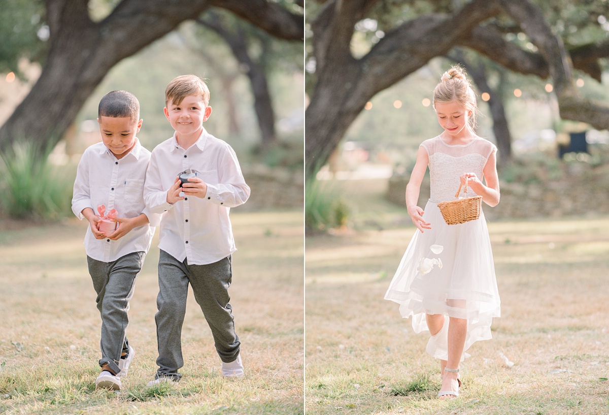 ring barer and flower girl, the ivory oak hill country wedding venue, tara lyons photography