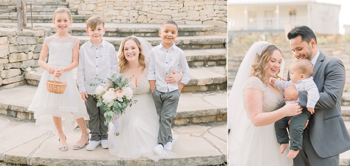 bride with flower girl, the ivory oak hill country wedding venue, tara lyons photography