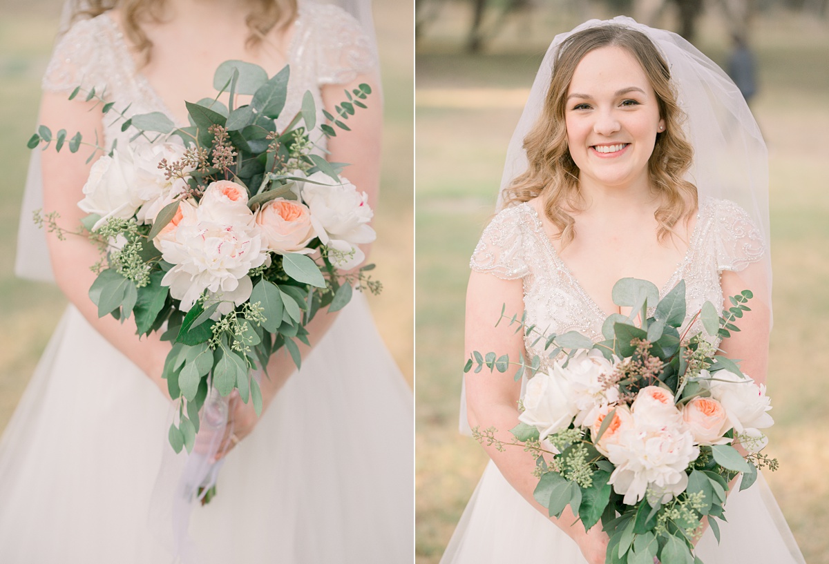 bride and her bouquet, the ivory oak hill country wedding venue, tara lyons photography