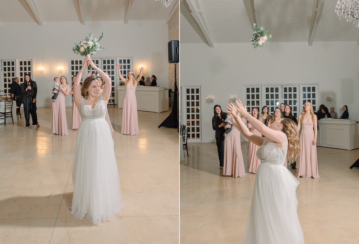 bouquet toss, the ivory oak hill country wedding venue, tara lyons photography