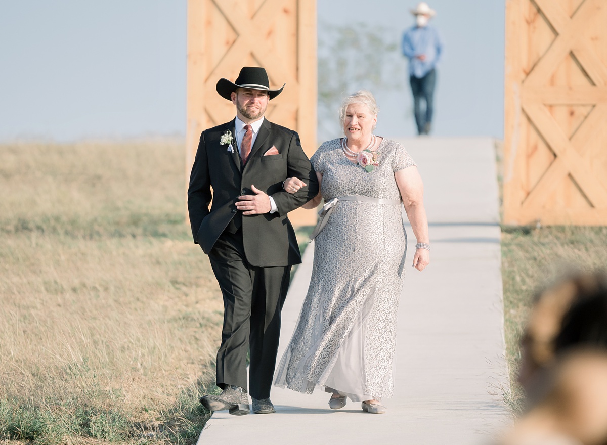 groom at ceremony site - Blue Hills Ranch Fall wedding near Waco, TX