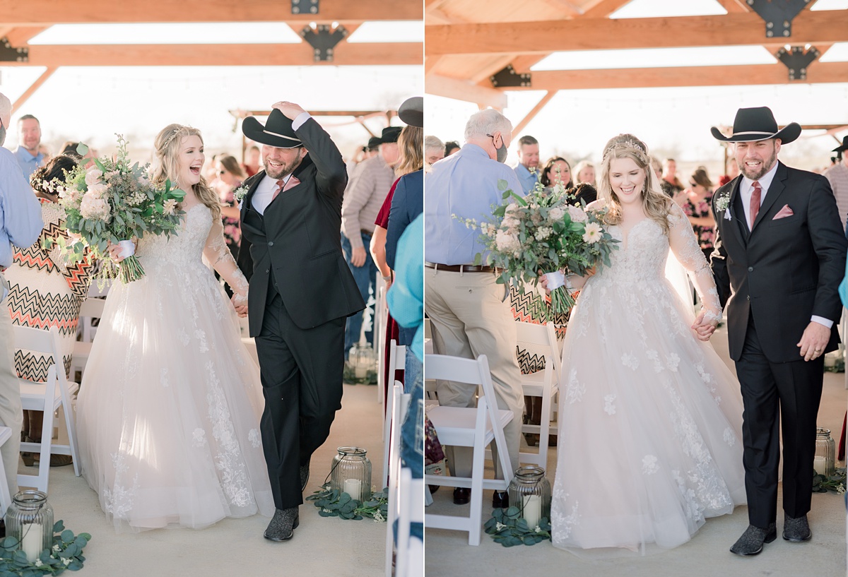 bride and groom recessional - Blue Hills Ranch Fall wedding near Waco, TX