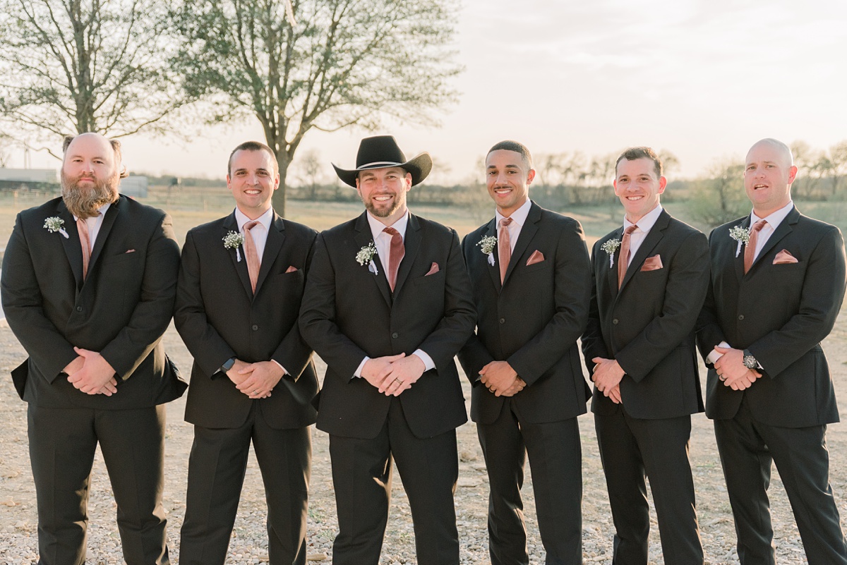 groom and groomsmen formal photos - Blue Hills Ranch Fall wedding near Waco, TX