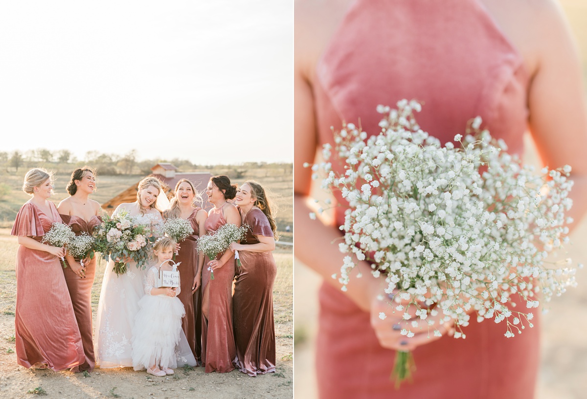 bridesmaids and bride formal photos - Blue Hills Ranch Fall wedding near Waco, TX
