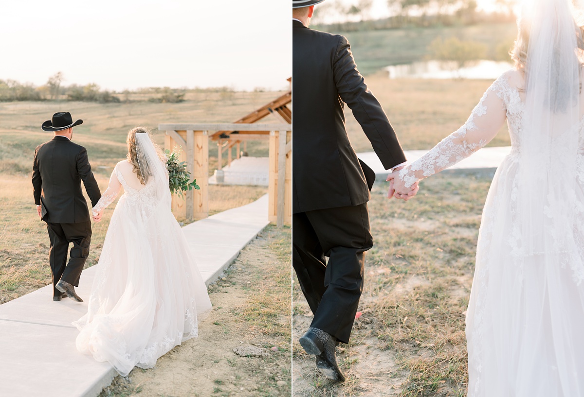 bride and groom golden hour portraits - Blue Hills Ranch Fall wedding near Waco, TX