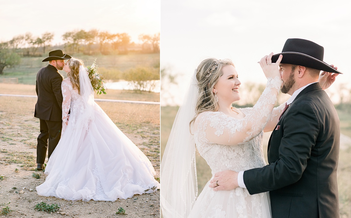 bride and groom sunset portraits - Blue Hills Ranch Fall wedding near Waco, TX