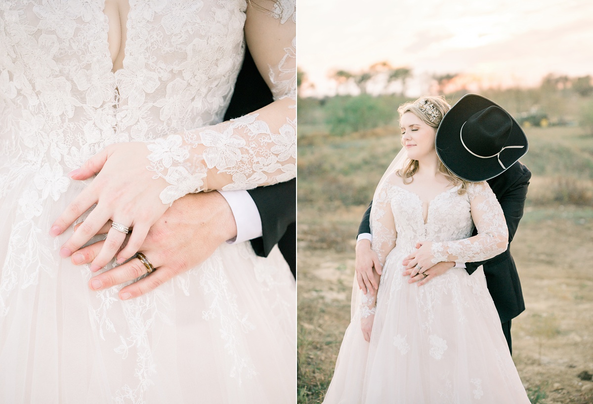 bride and groom formal sunset photos - Blue Hills Ranch Fall wedding near Waco, TX