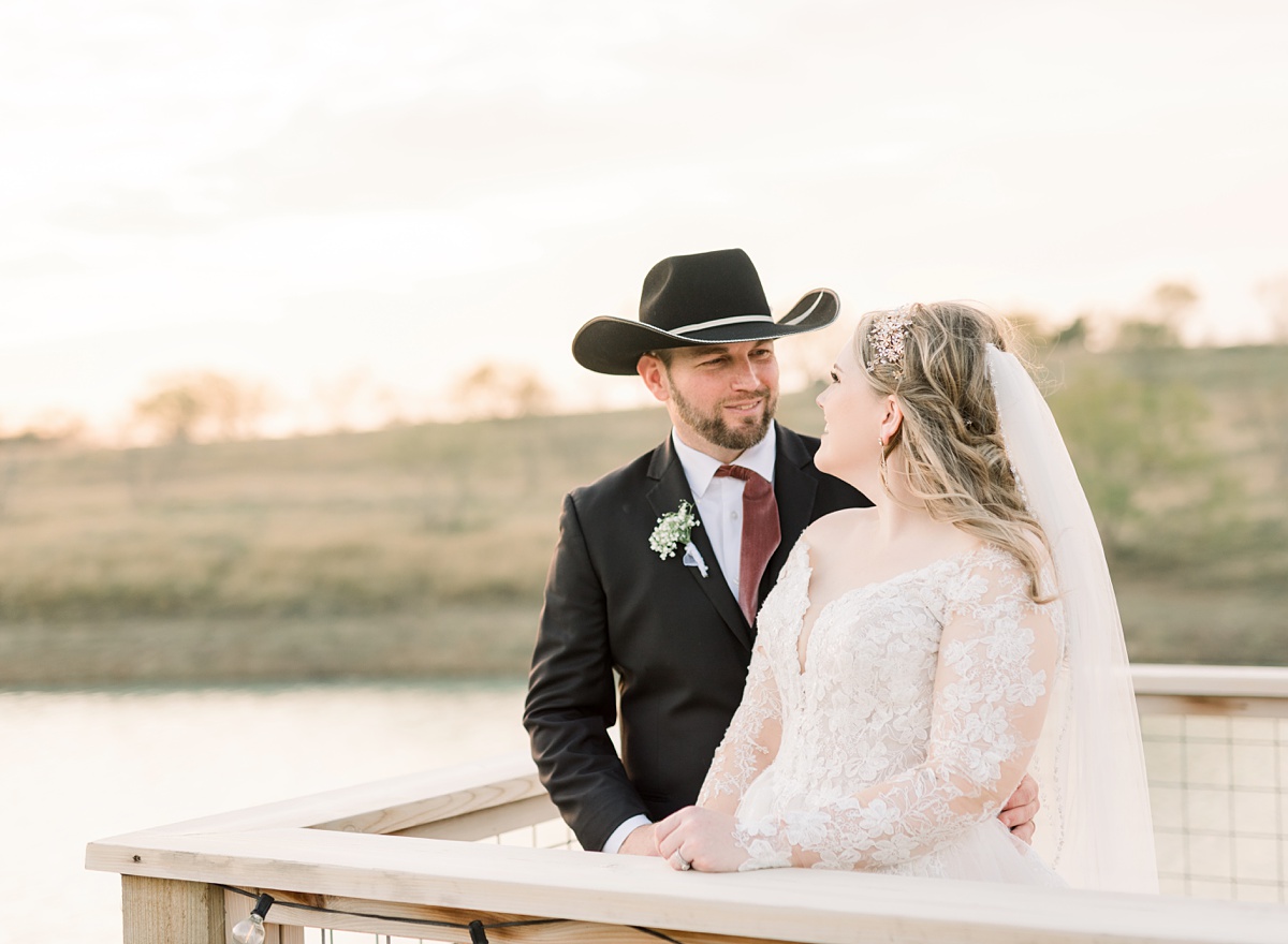 bride and groom golden hour portraits - Blue Hills Ranch Fall wedding near Waco, TX