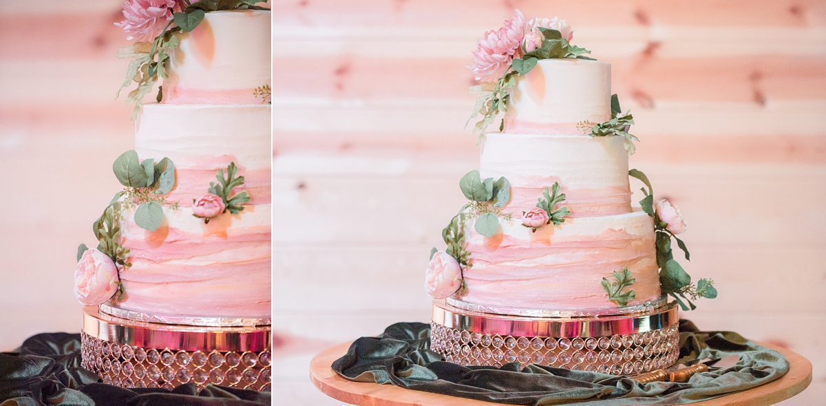 wedding cake with pink details - Blue Hills Ranch Fall wedding near Waco, TX