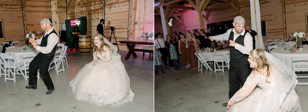 garter toss at wedding reception - Blue Hills Ranch Fall wedding near Waco, TX