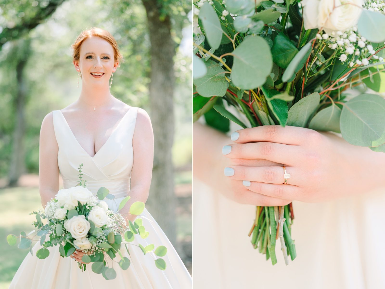 classic bridal pose, bride holding white rose bouquet, wedding ring closeup with bouquet, canyonwood ridge, canyonwood ridge wedding, dripping springs wedding venue, austin wedding, austin wedding photography, tara lyons photography