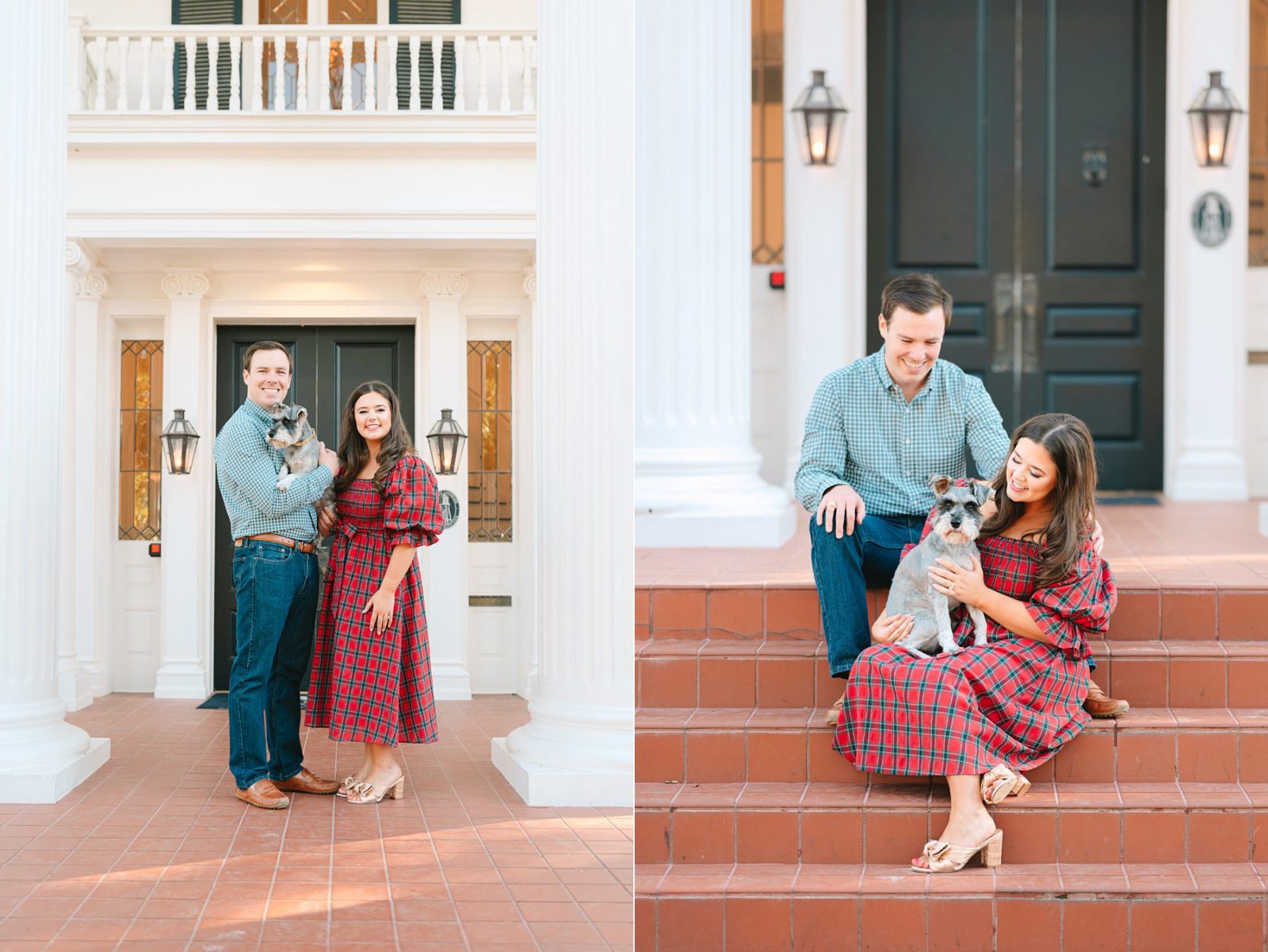 engagement session with dog, christmas photo at woodbine mansion, round rock christmas photos, engagement photo locations in round rock, woodbine mansion, round rock wedding venue, tara lyons photography