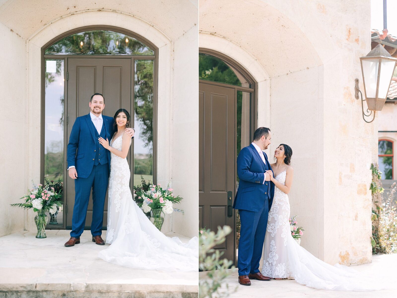 bride and groom portraits, blue groom suit, groom with pink tie, garey house wedding, reception at garey house, catholic wedding photography tips, photos by Tara Lyons Photography, Austin texas wedding photographer, garey house wedding
