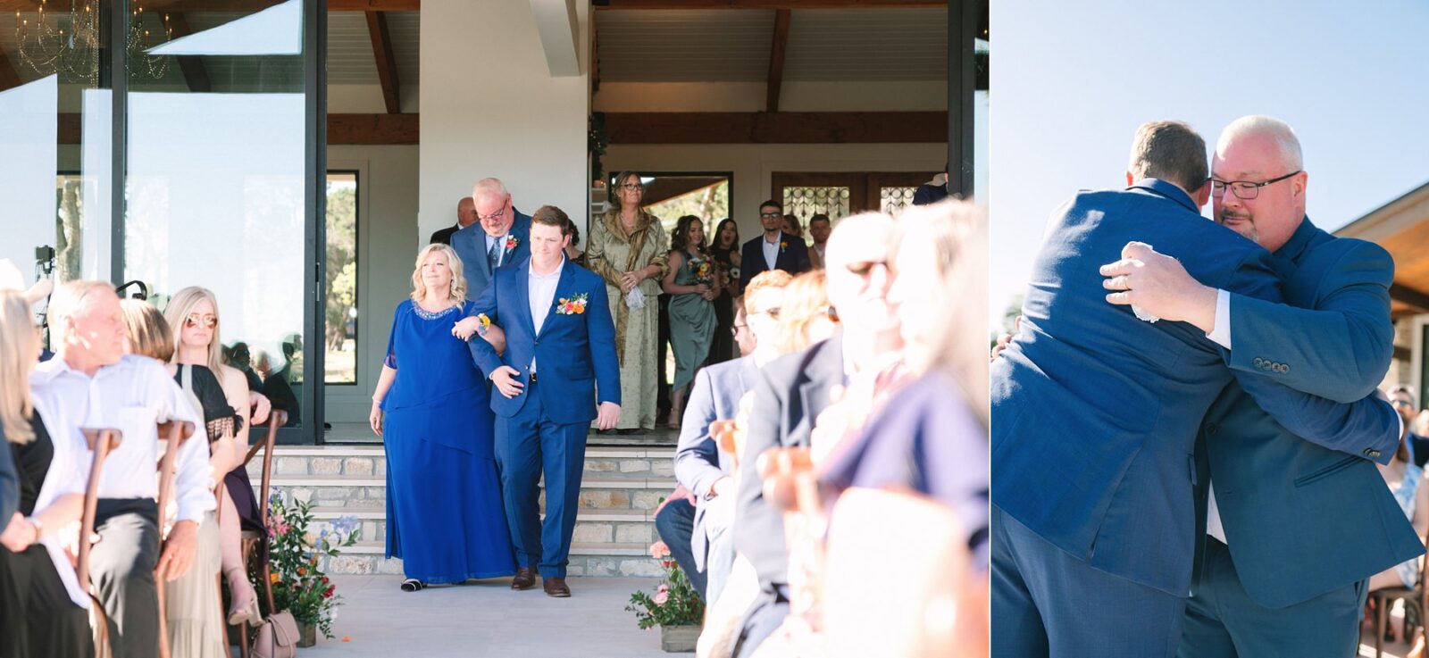 groom walking with mom and dad down the aisle, ceremony space, wedding at the videre estate venue, wimberley, photos by Tara Lyons Photography, Perry's Petal, planning by sweet magnolia events
