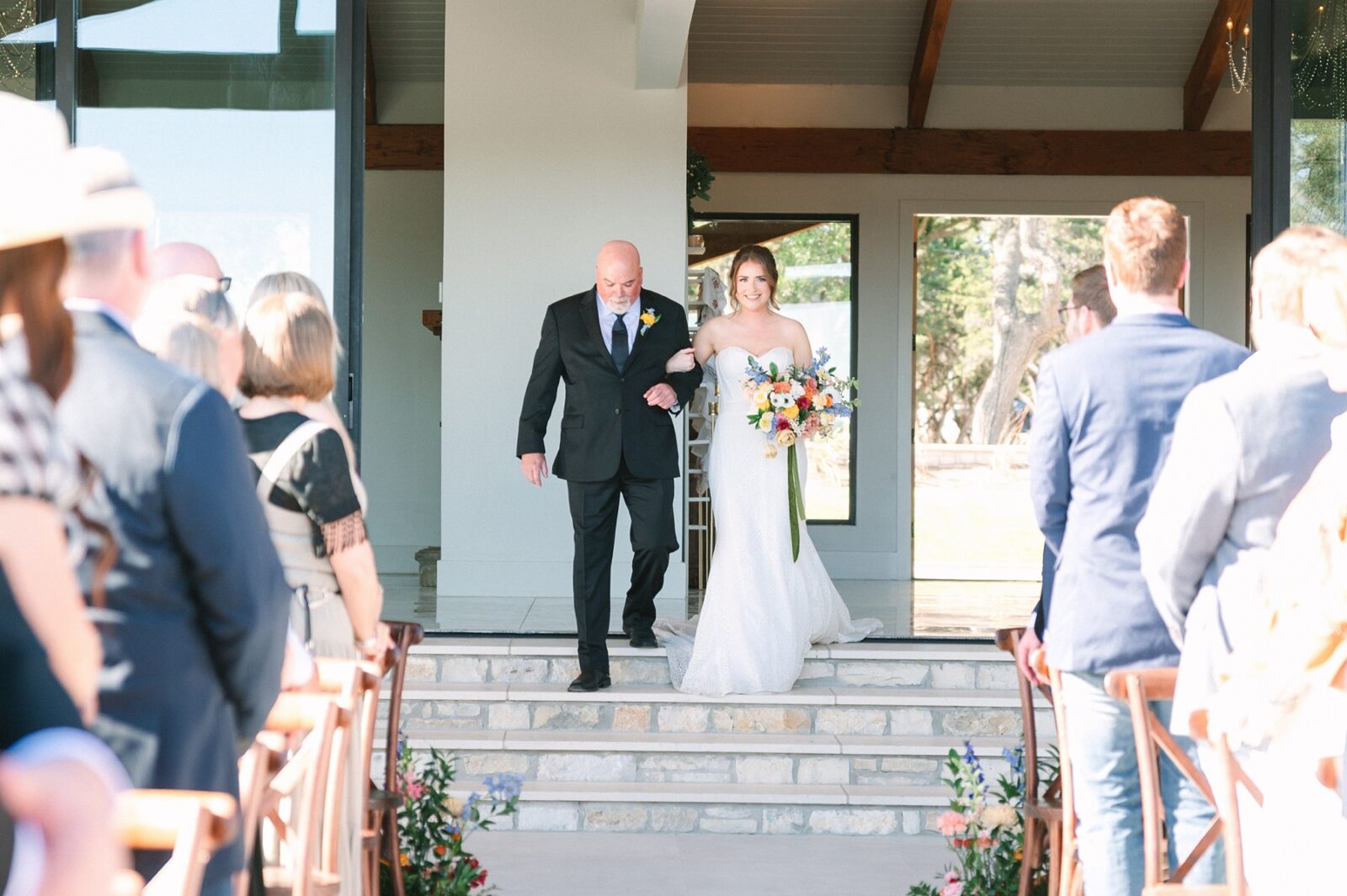 dad walking daughter down aisle, bride and father, ceremony space at the videre