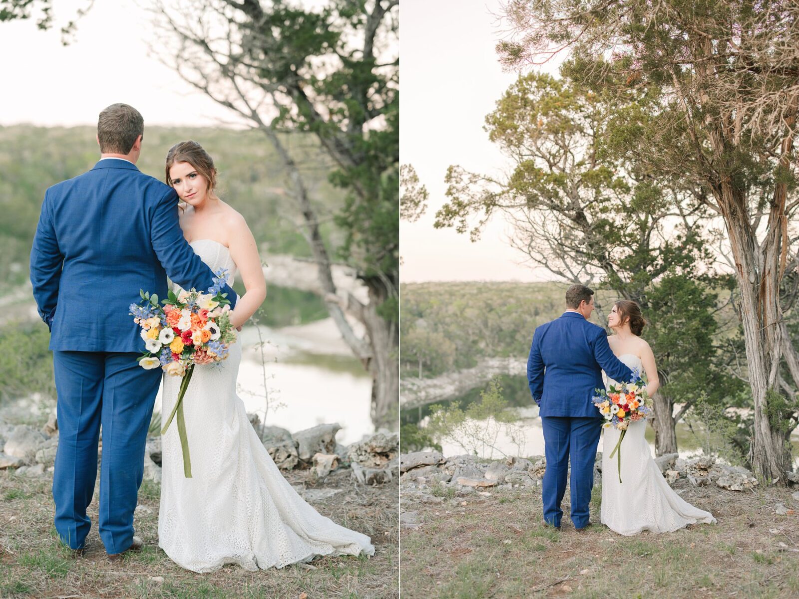overlook at the videre, cliffside overlook, portrait spots at videre, bride and groom portraits, wedding at the videre estate venue, wimberley, photos by Tara Lyons Photography, Perry's Petal, planning by sweet magnolia events