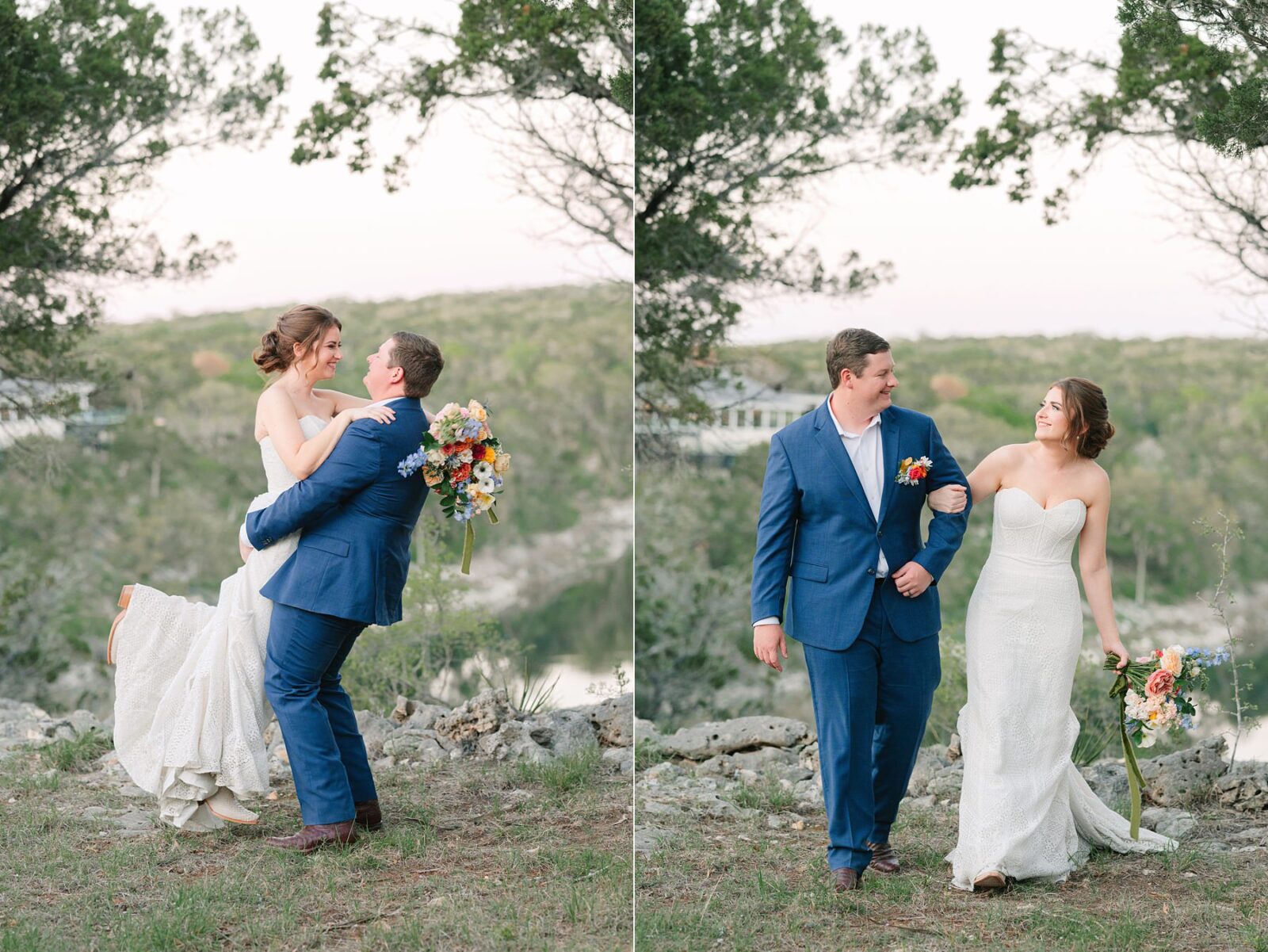 groom lifting bride, wedding at the videre estate venue, wimberley, photos by Tara Lyons Photography, Perry's Petal, planning by sweet magnolia events