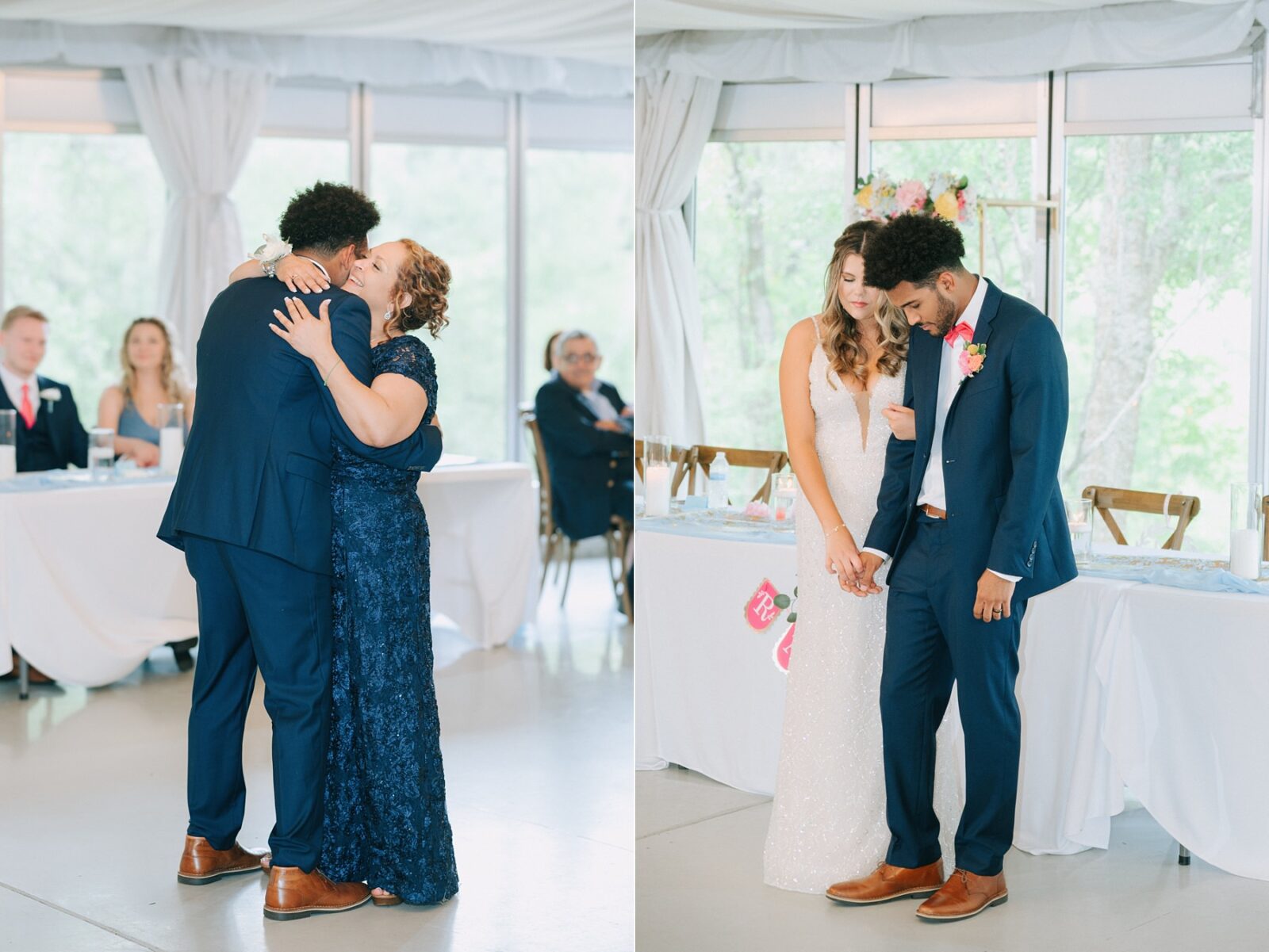 groom first dance with mom in reception space