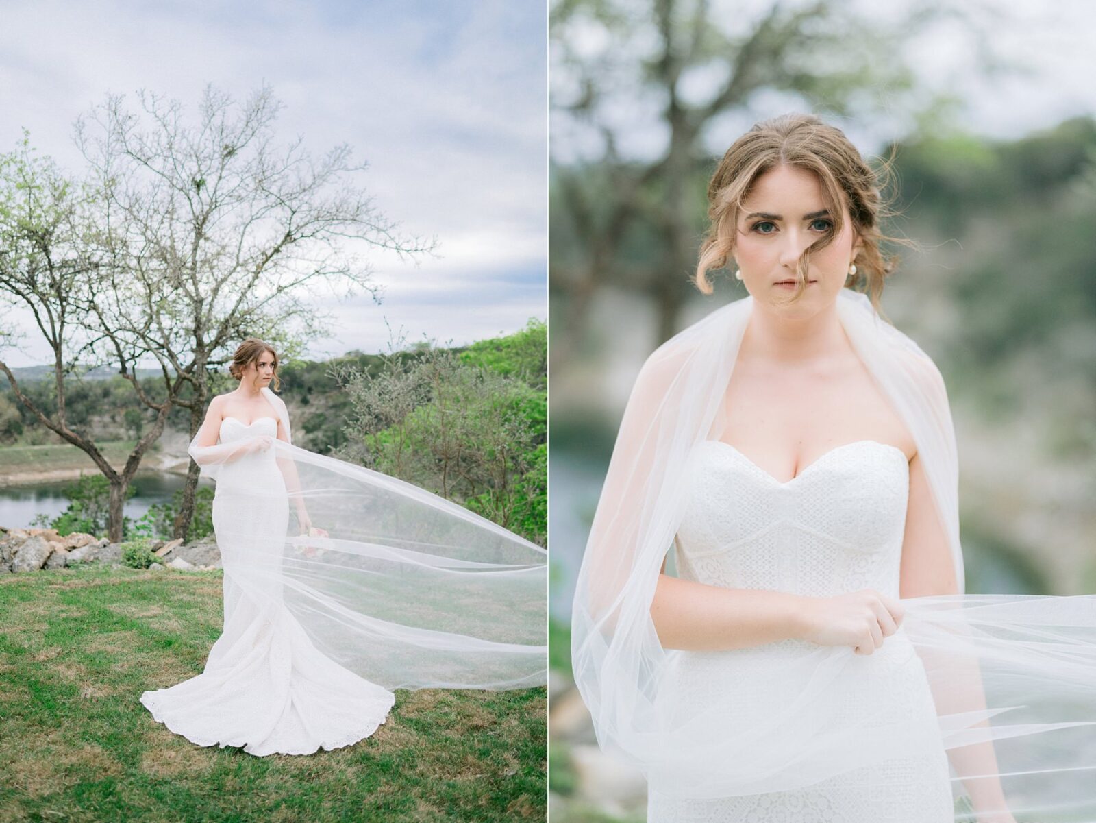 cathedral veil, long veil blowing in wind, moody bridal session, winter bridal session, bridal session, bride photography, the videre estate, hill country wedding venue, wimberley wedding venue, austin wedding photography, tara paige weddings, 