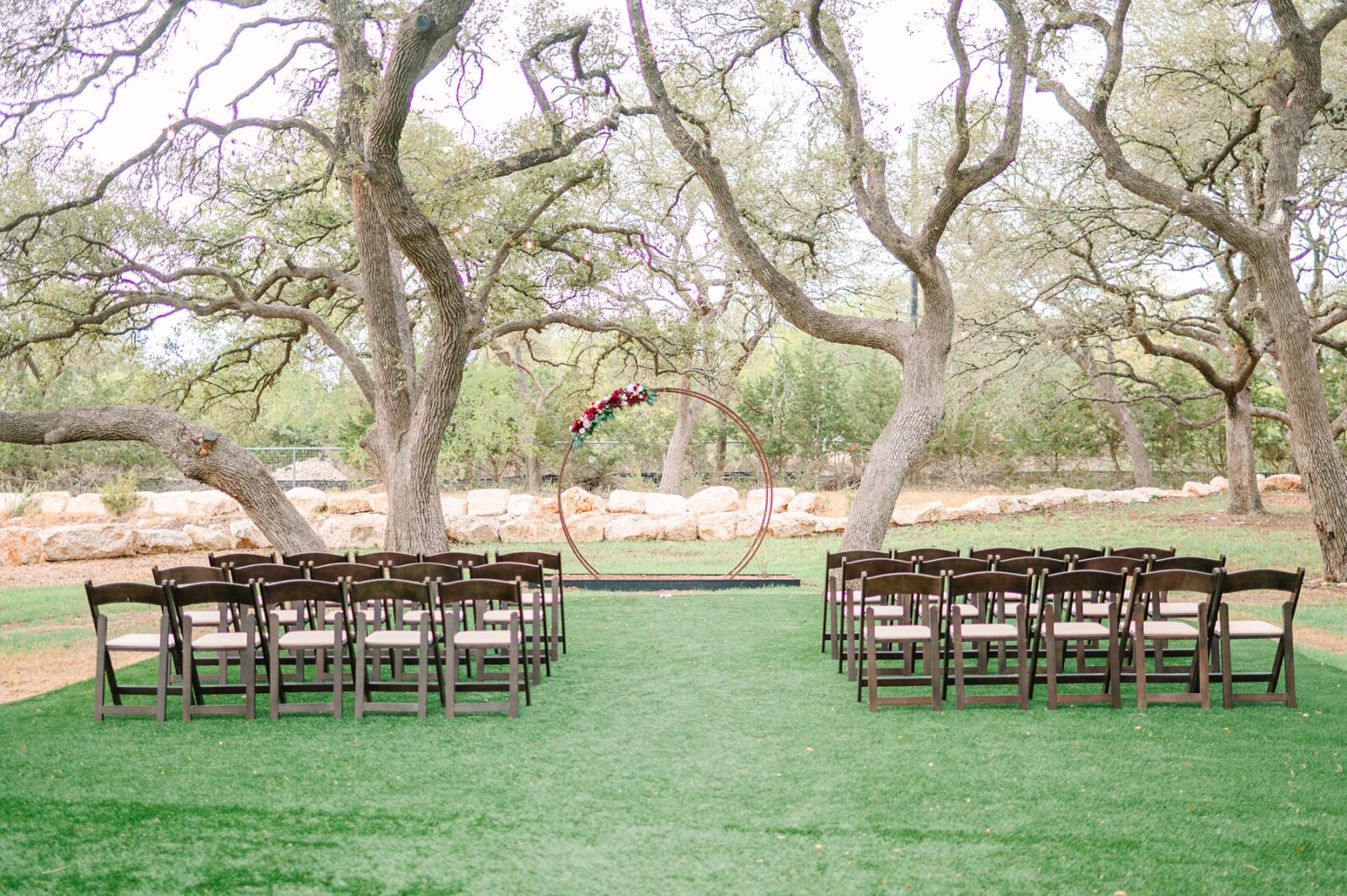distillers hall outdoor ceremony space, small wedding, intimate wedding at distillers hall, dripping springs distillery wedding ceremony